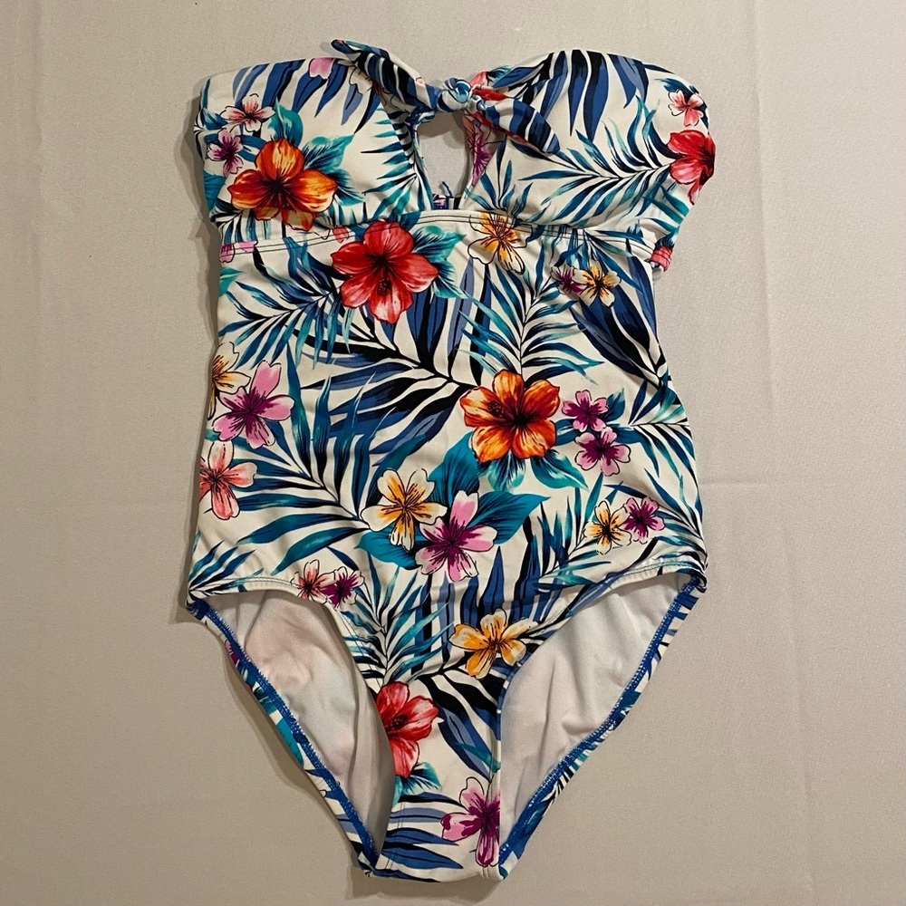 Time and True Sz S Tropical Floral One Piece Swimsuit